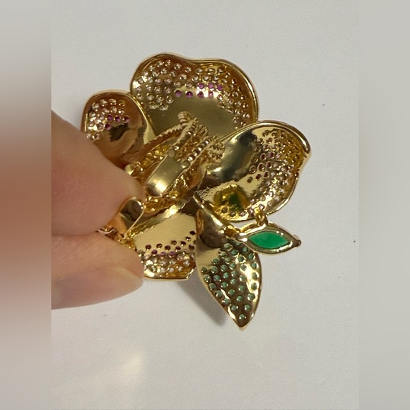 EYECANDY Los Angeles Flower With Faux Pearl Brass CZ Adjustable Ring - Picture 3 of 13